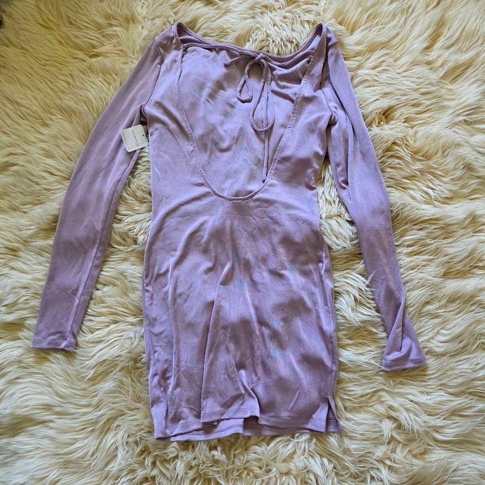 Free People Call Me Later Long Sleeve Backless Mini Dress In Dawn Pink - Picture 3 of 11